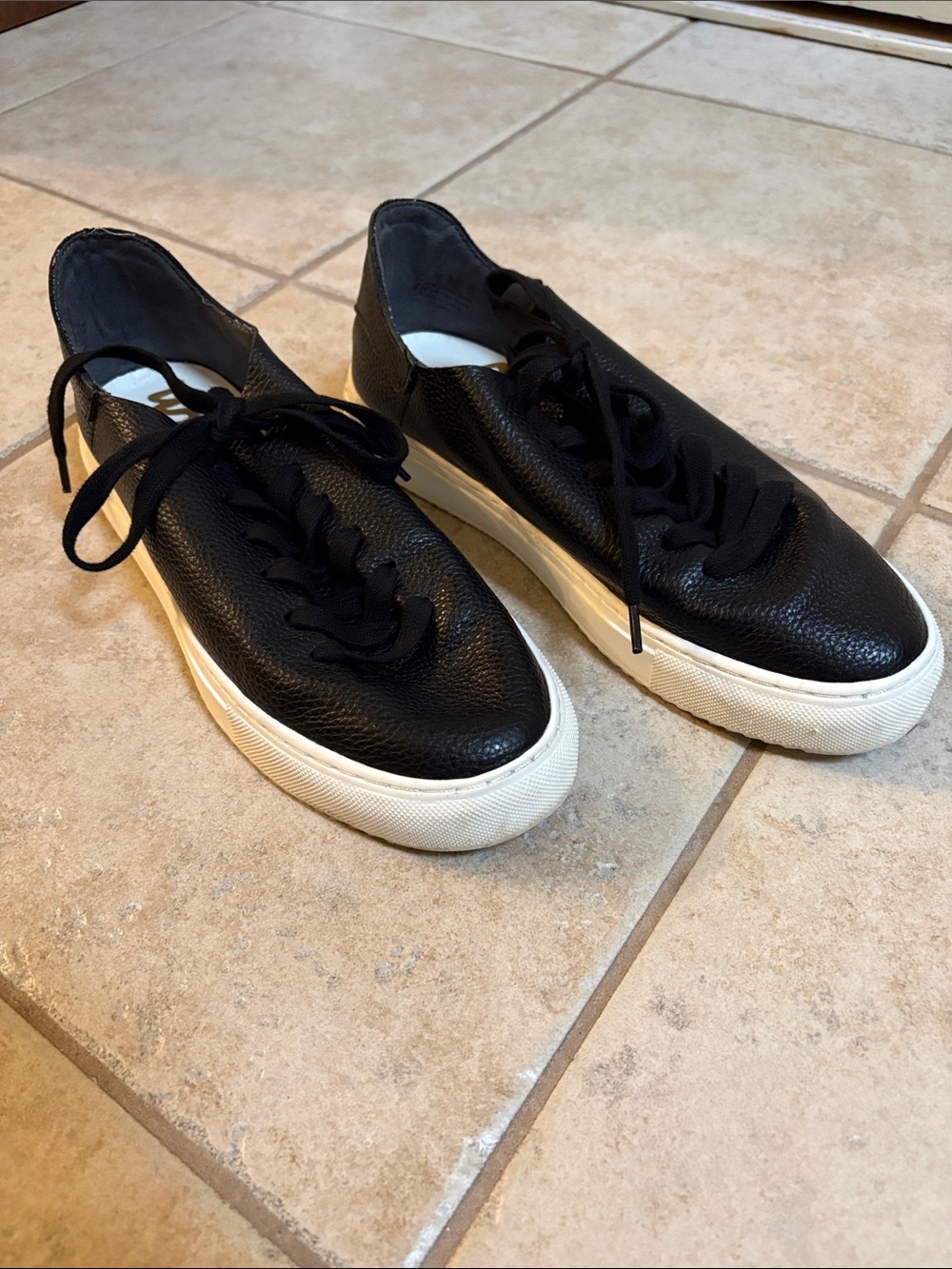 Sam Edelman Black Leather Sneakers with White Platform